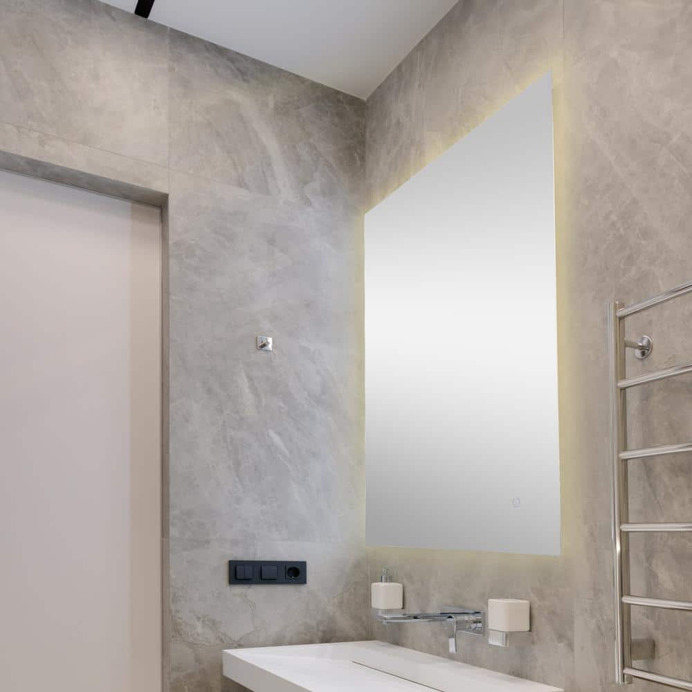 Nora 44" x 32" Sleek Frameless Anti-Fog LED Bathroom Vanity Mirror with Tri-Color Light