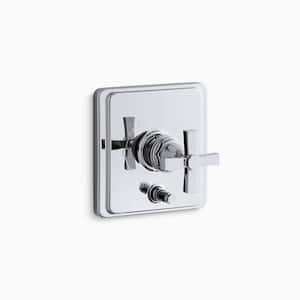 Pinstripe Rite-Temp 1-Handle Valve Trim with Push-Button Diverter and Cross Handle in Polished Chrome