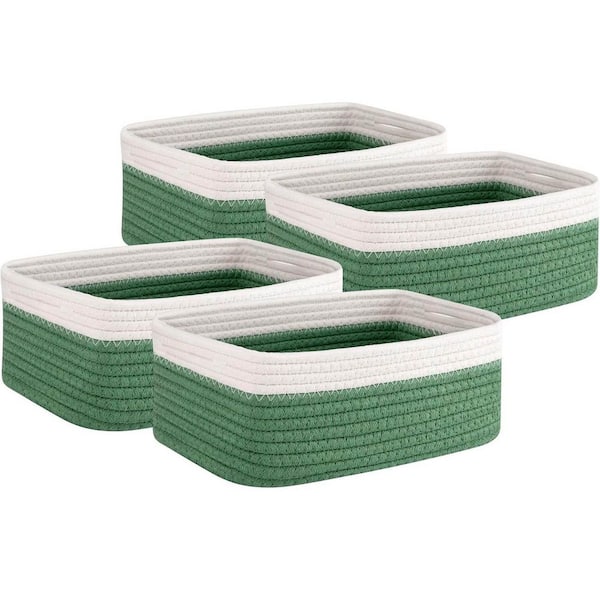 Green 11.8 in. x 3.9 in. Round wool Rope Storage Basket