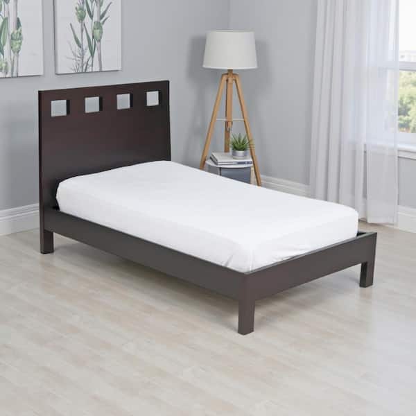 Yee Brown Wood Frame Twin Size Platform Bed with Headboard