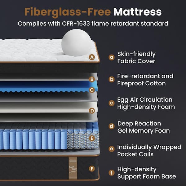 King Size Medium Plush Hybrid Memory Foam 10 in. Bed-in-a-Box Mattress-Fiberglass-Free, Motion Isolation