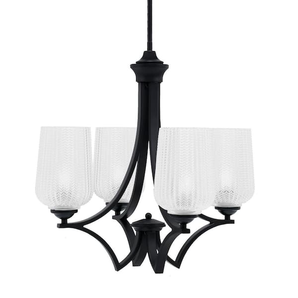 Clevelend 4-Light Matte Black Round Chandelier with 6 in. Smoke