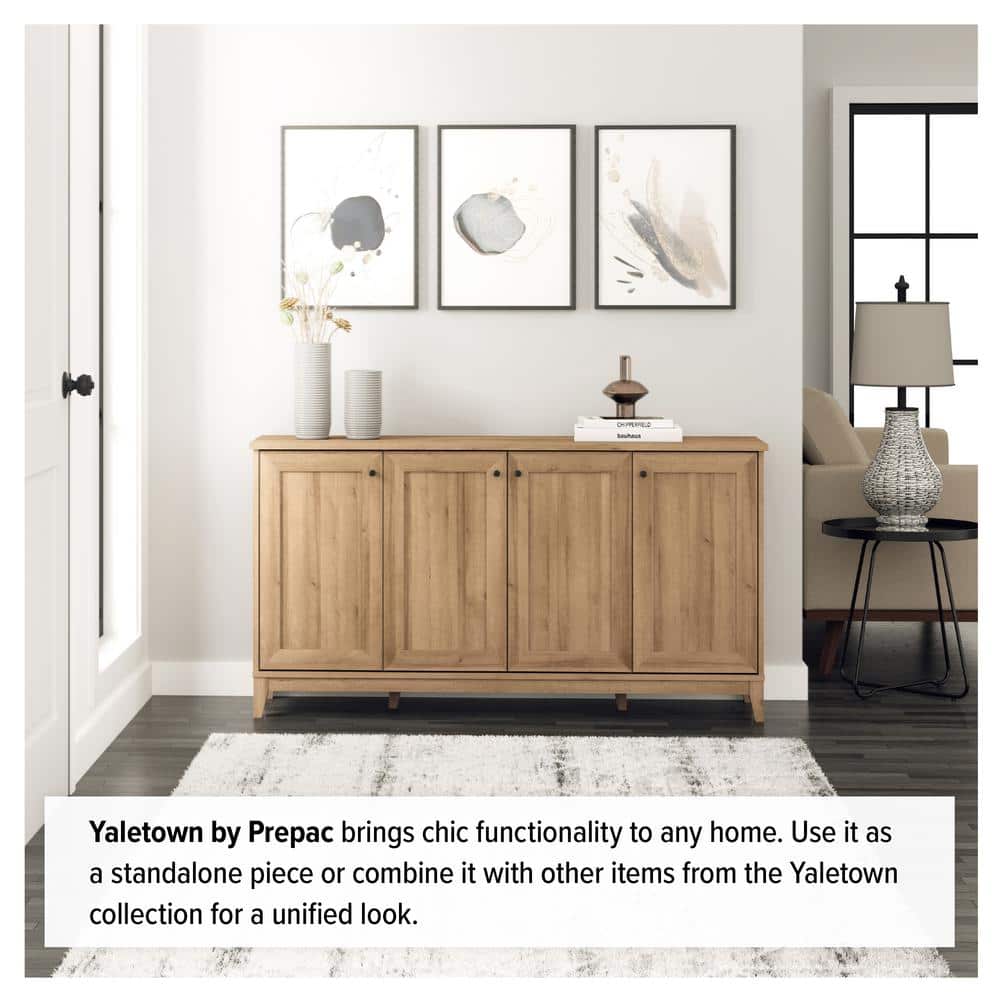 Oak 4-Door Shaker Style Storage Cabinet with Adjustable Shelving