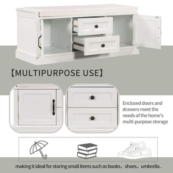 Polibi White Storage Bench with 2 Drawers and 2 cabinets for
