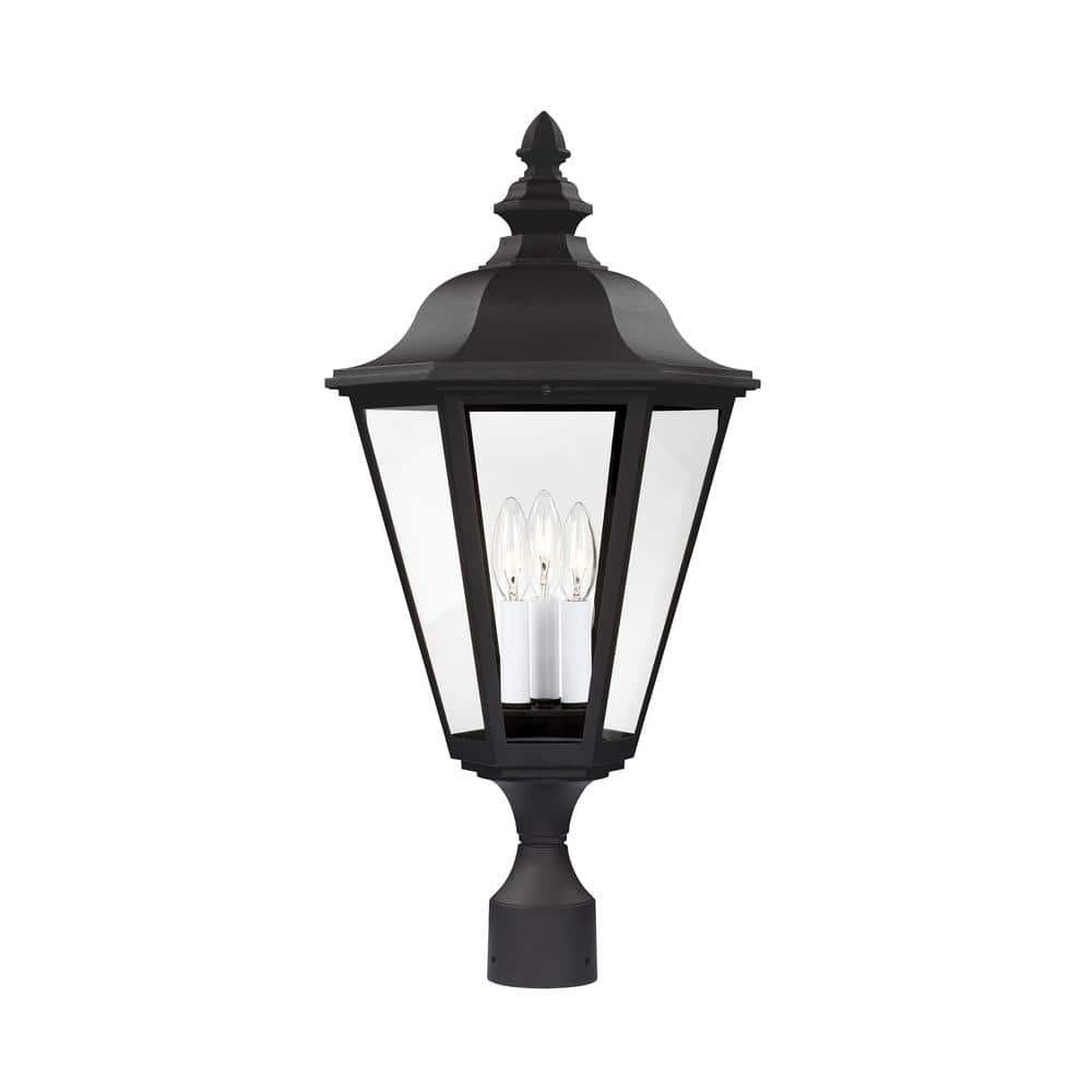 Generation Lighting Brentwood 3Light Outdoor Black Post Light with