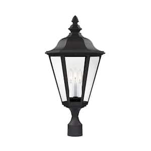 Brentwood 3-Light Outdoor Black Post Light with Dimmable Candelabra LED Bulb