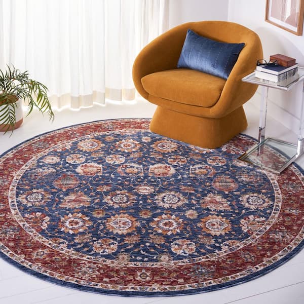 Heirloom 7 ft. x 7 ft. Navy/Rust Border Floral Round Area Rug