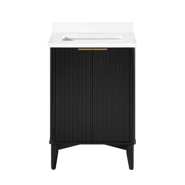 Gabi 24 in. Single Sink Onyx Black Bath Vanity with White Engineered Stone Top (Assembled)