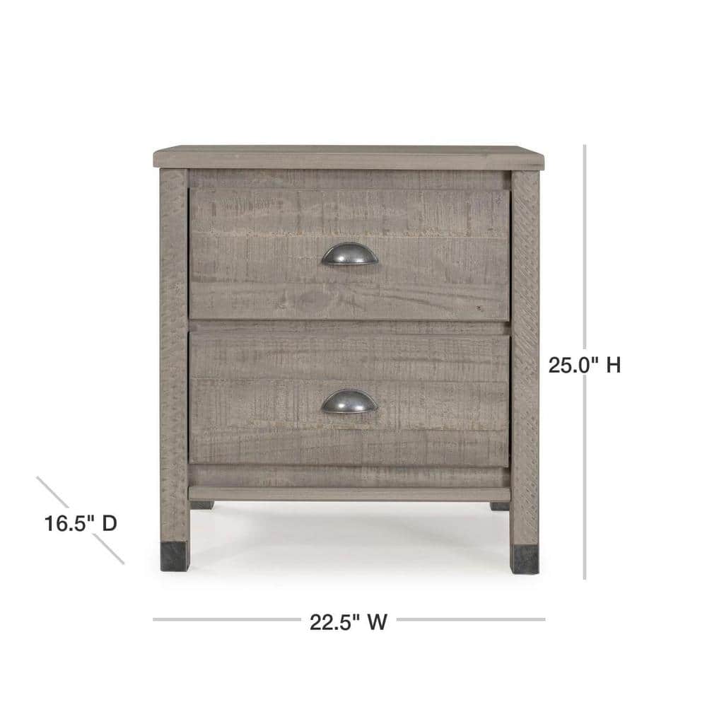 Baja Rustic Grey Solid Pine 2-Drawer Nightstand