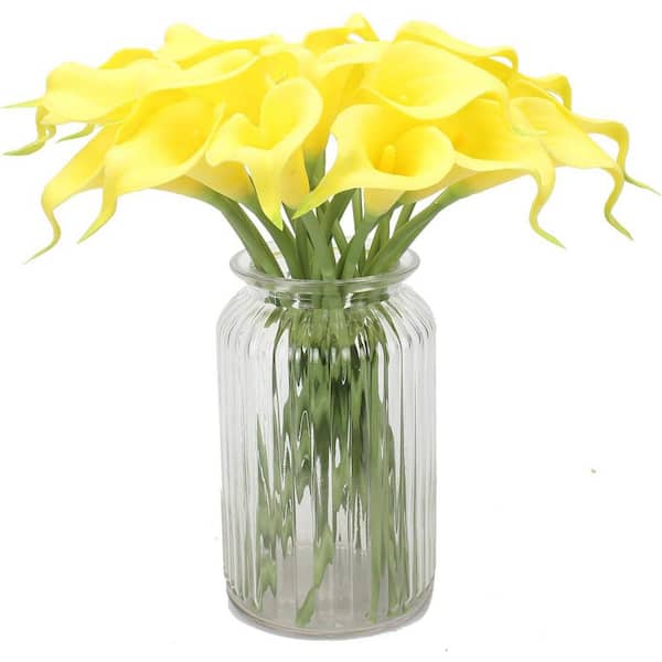 INNOBULE 13.4 in. Yellow Indoor Artificial Calla Lily Flower Bouquet Lataex Real Touch (20-Pieces) (Without Container)