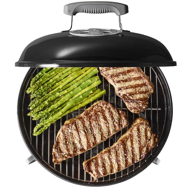 Smokey Joe 14 in. Portable Charcoal Grill in Black with Grill Cover Bag and iGrill Mini Thermometer