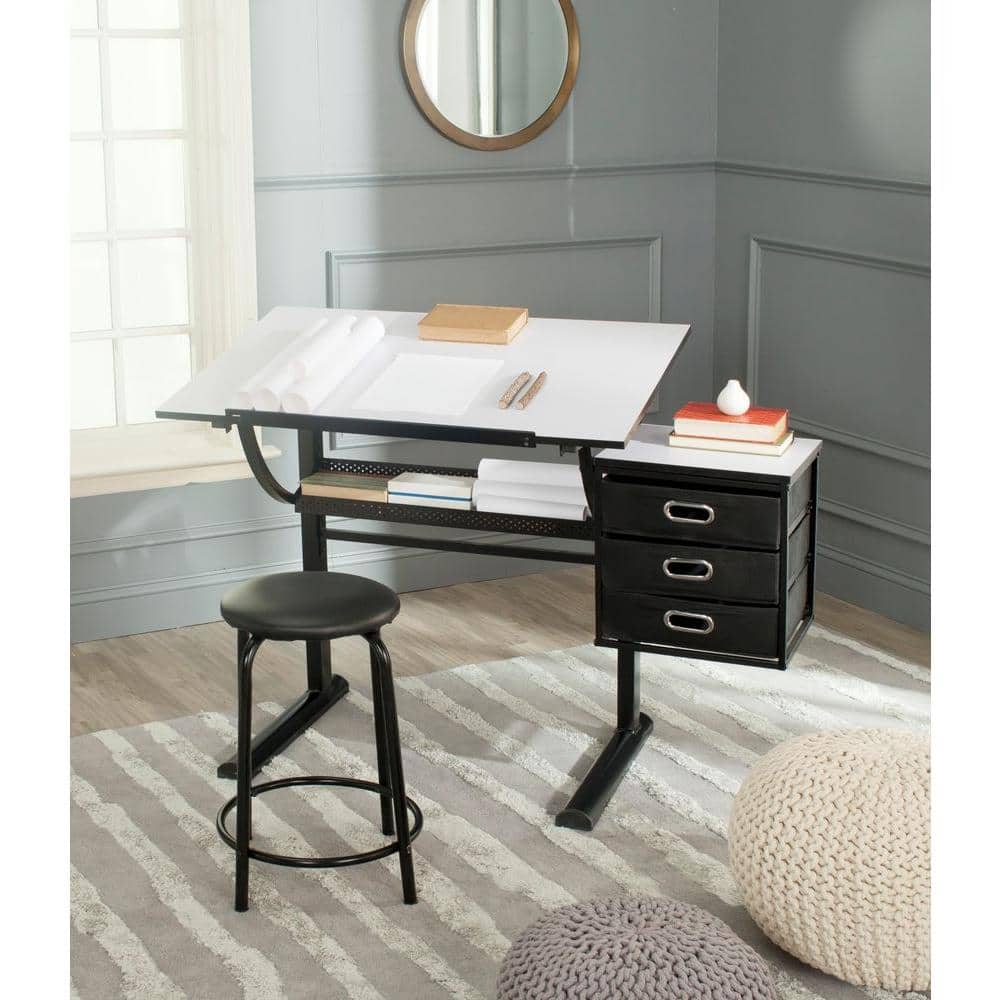 Harvard Transitional Black & White Home Office Desk with 3 Drawers
