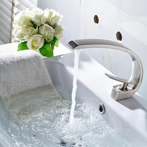 C-Shape Low Arc Single Handle Single Hole Bathroom Faucet in Brushed Nickel