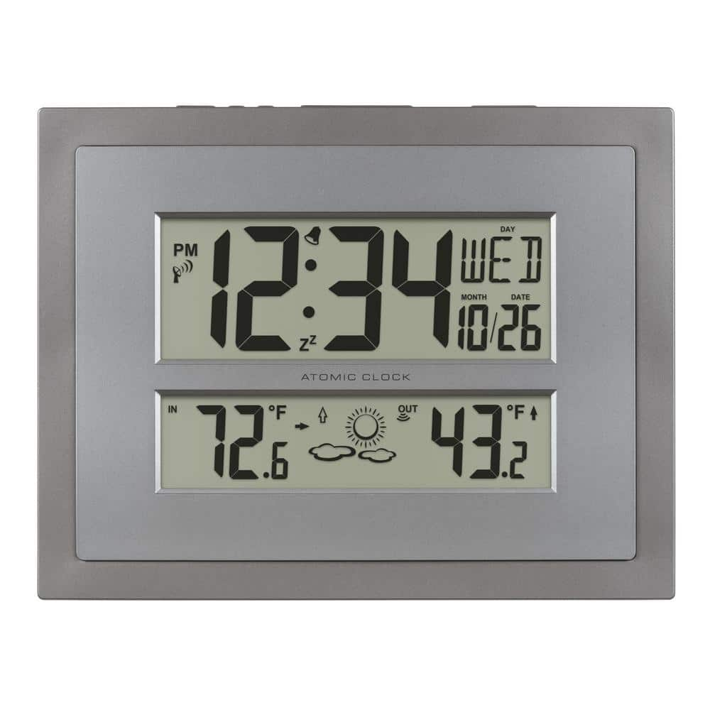 La Crosse Technology Atomic Digital Clock with Temperature and Forecast in Gray/Silver