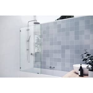 34 in. x 58 in. Frameless Fixed Panel Bathtub Door in Brushed Nickel without Handle