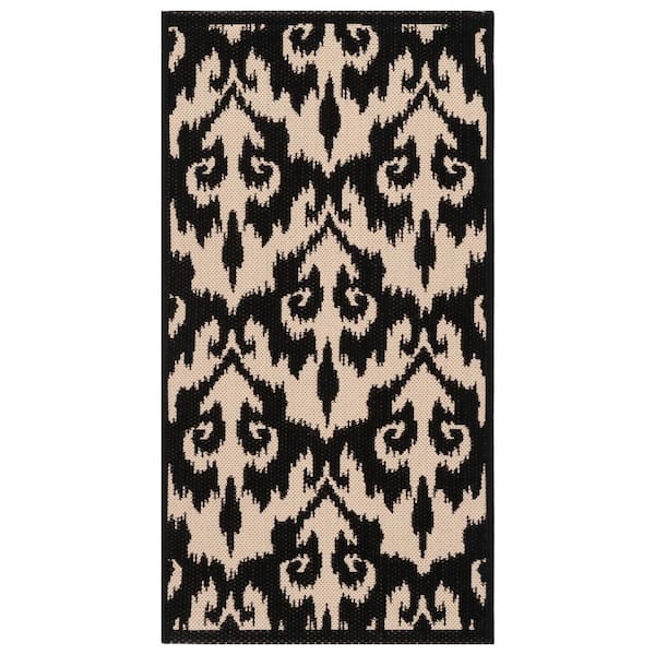 Courtyard Black/Beige 2 ft. x 4 ft. Abstract Geometric Indoor/Outdoor Area Rug