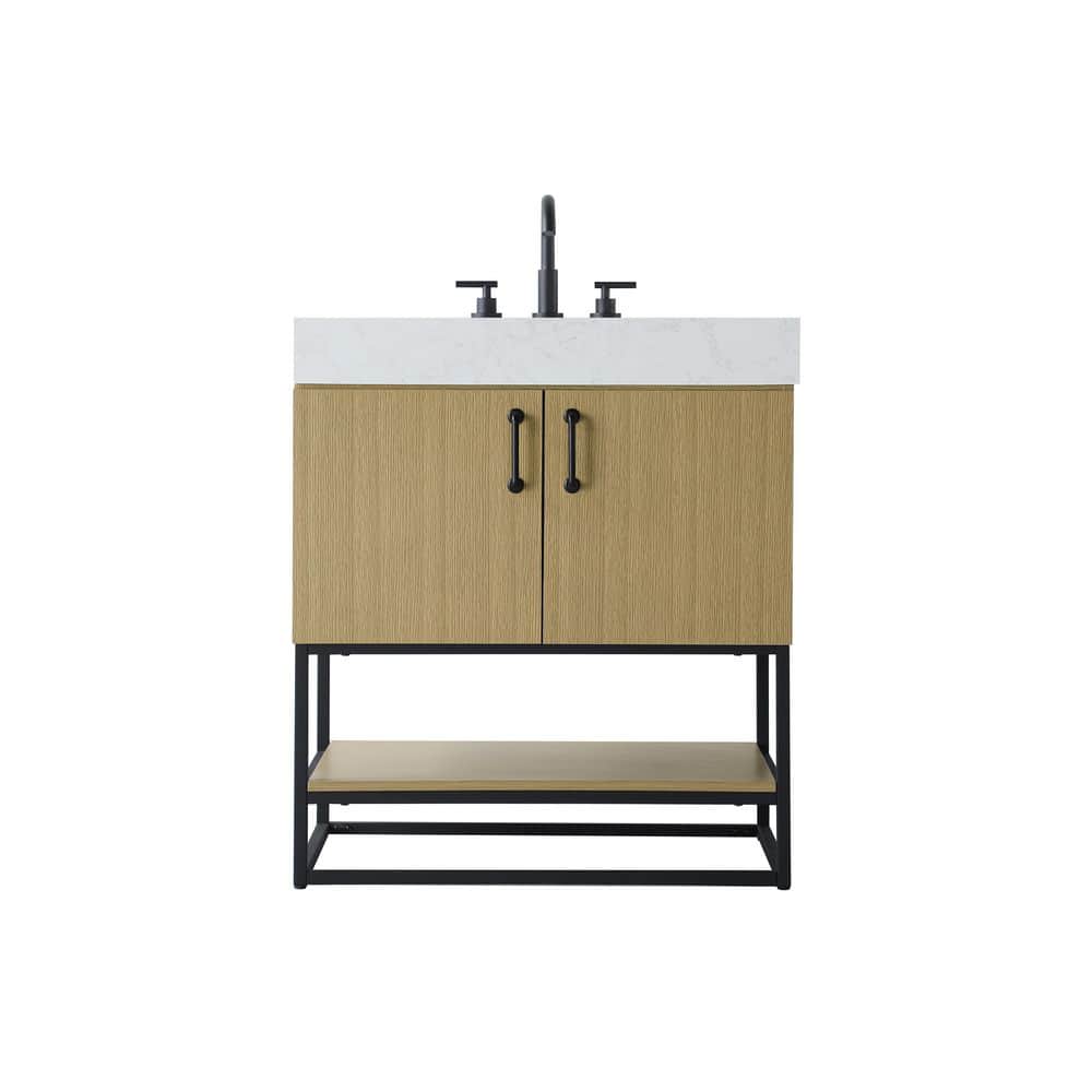 30 in. Single Sink Honey Brown Bath Vanity with White Engineered Marble Top price history on PriceWatchPro