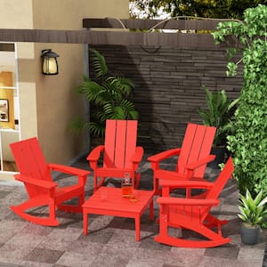 Shoreside Red Modern 17 in. Tall Square HDPE Plastic Outdoor Patio Conversation Coffee Table