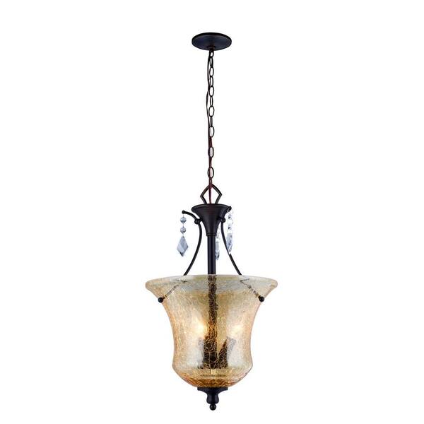 World Imports Ethelyn Collection 3-Light Oil Rubbed Bronze Pendant with Elegant Old World Glass Shade