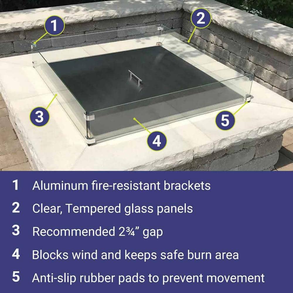 Elegant Square Tempered Glass Flame Guard for Fire Pits, Clear Finish