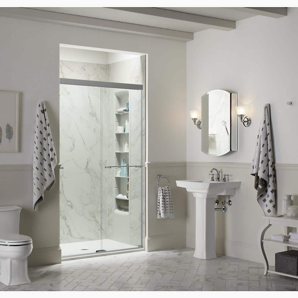 Bright Polished Silver Frameless Sliding Shower Door with Crystal Clear Glass