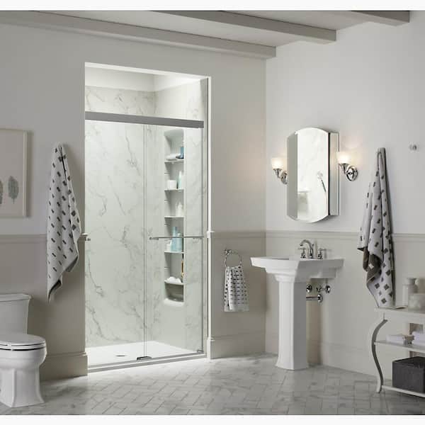 KOHLER Revel 59.625 in. W x 70 in. H Sliding Frameless Shower Door in Bright Polished Silver with Crystal Clear Glass