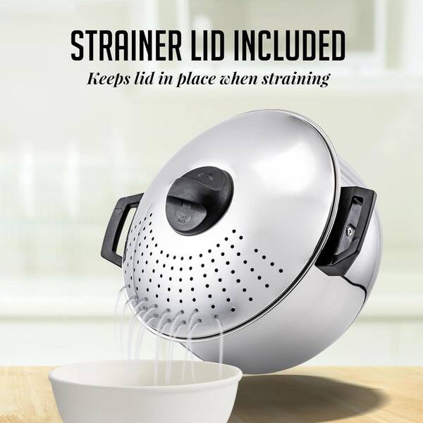 OVENTE 4.8 qt. Silver Stovetop Stainless Steel Pasta Pot