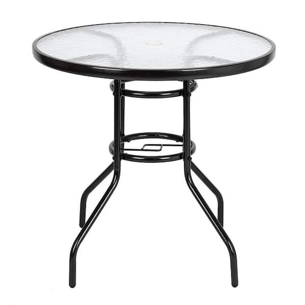 Cisvio Outdoor Dining Table Round Toughened Glass Table Yard Garden Glass Table