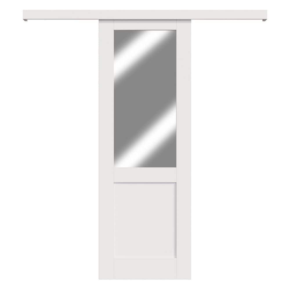 28 in. x 80 in. Hidden Track Style 1/2 Lite Mirrored Glass White Primed MDF Sliding Barn Door with Hardware Kit price history on PriceWatchPro
