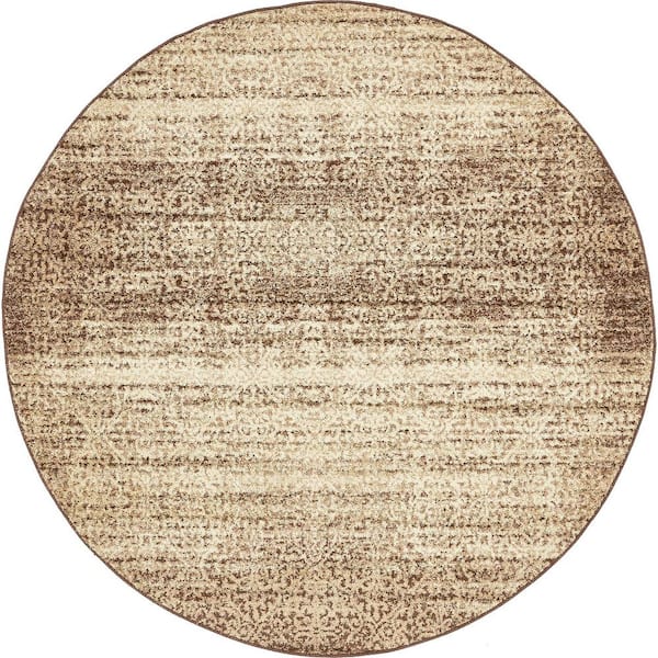 Unique Loom Autumn Traditions Beige 8' 0 x 8' 0 Round Rug