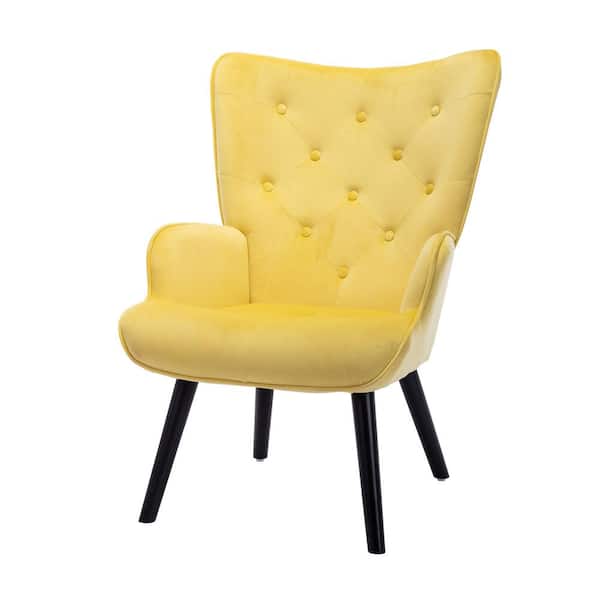 LUCKY ONE Accent Wingback Chair for Living Room in Yellow Velvet Side Chair