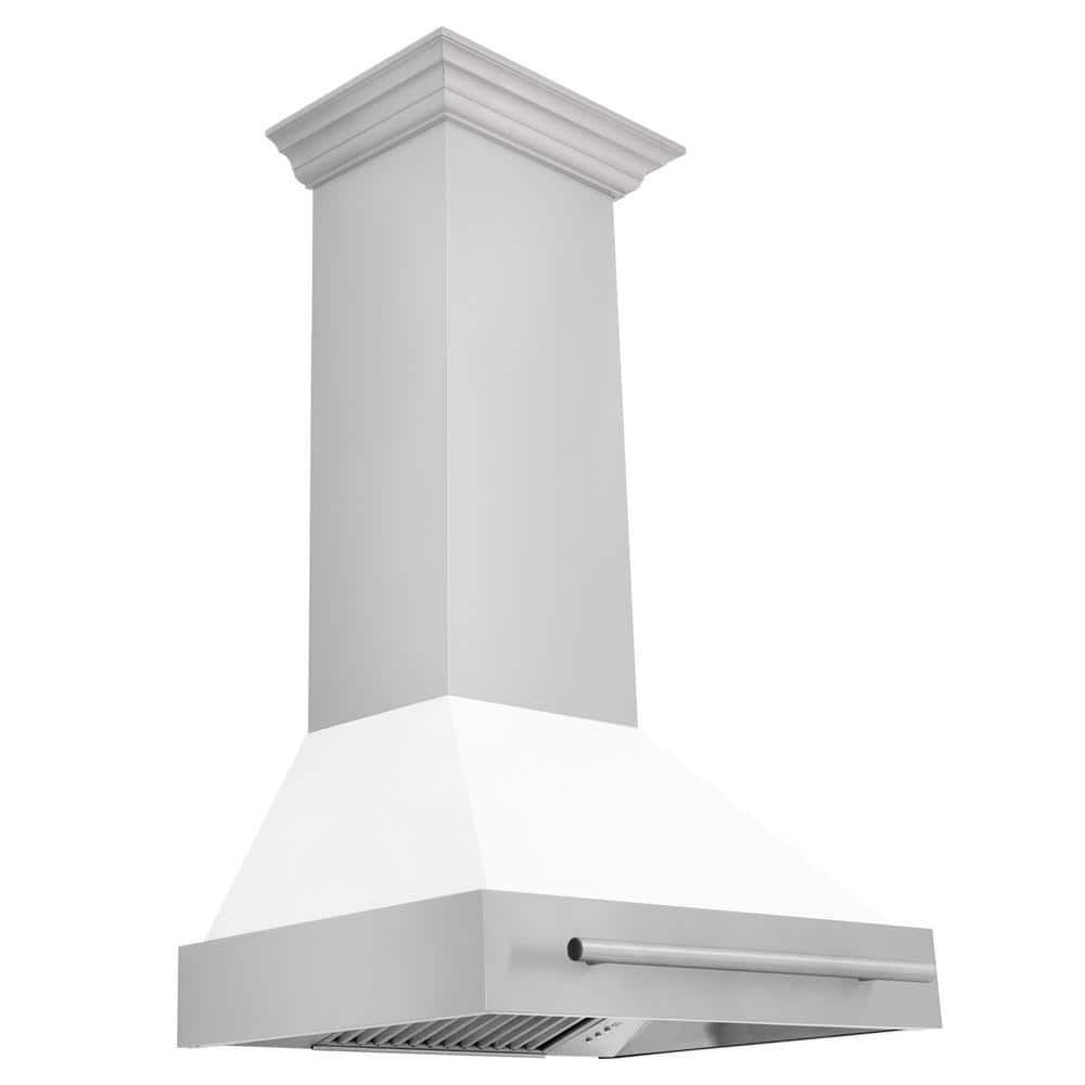 30 in. 400 CFM Ducted Vent Wall Mount Range Hood with White Matte Shell in Stainless Steel -  ZLINE Kitchen and Bath, 8654STX-WM-30