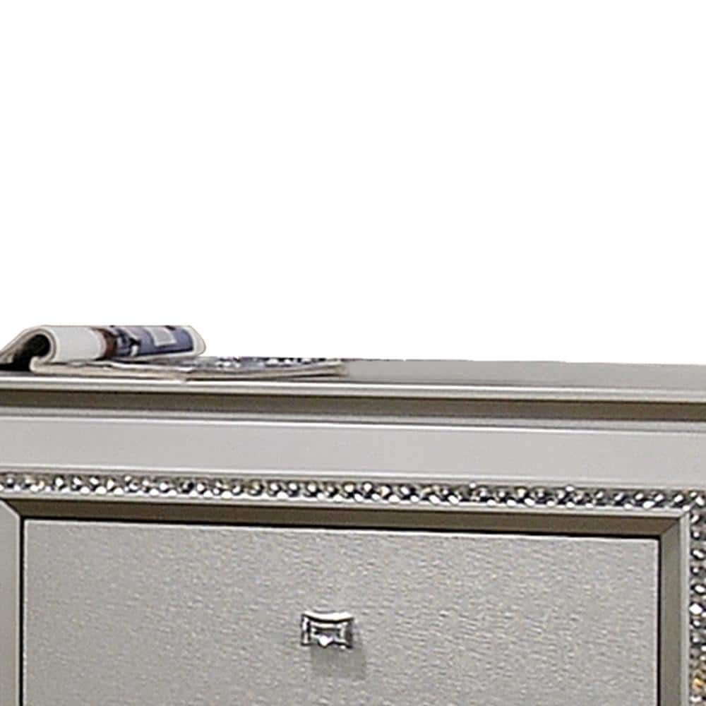 Kaitlyn Champagne Glam 2-Drawer Nightstand with Crystal Trim