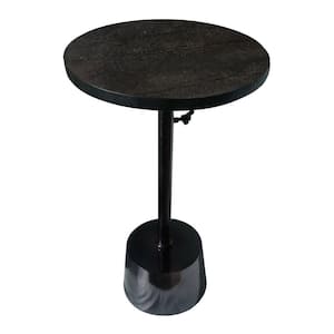 Toki 12 in. Black Round Marble Top Side Table with Metal Frame and Adjustable Height
