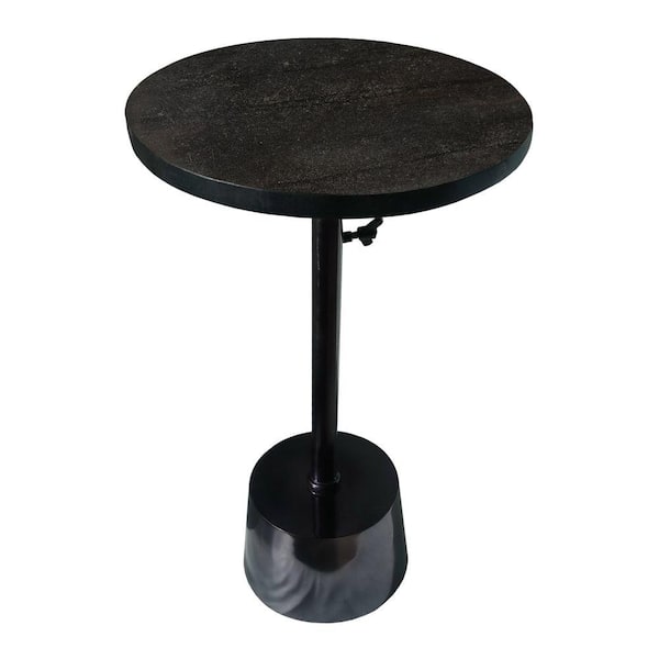 Benjara Toki 12 in. Black Round Marble Top Side Table with Metal Frame and Adjustable Height
