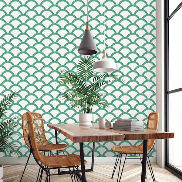 Emerald Green Mosaic Scallop Vinyl Peel and Stick Wallpaper Roll (Covers 28 sq. ft.)