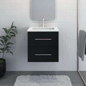 Napa 24 in. W x 22 in. D Single Sink Bathroom Vanity Wall Mounted in Matte Black with White Quartz Countertop