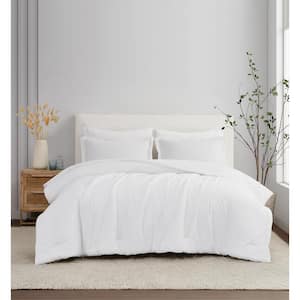 3-Piece White Solid 100% Linen Full/Queen Comforter Set