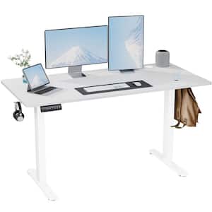55 in. x 28 in. White Wood and Iron Home Office Computer Electric Height Adjustable Standing Desk