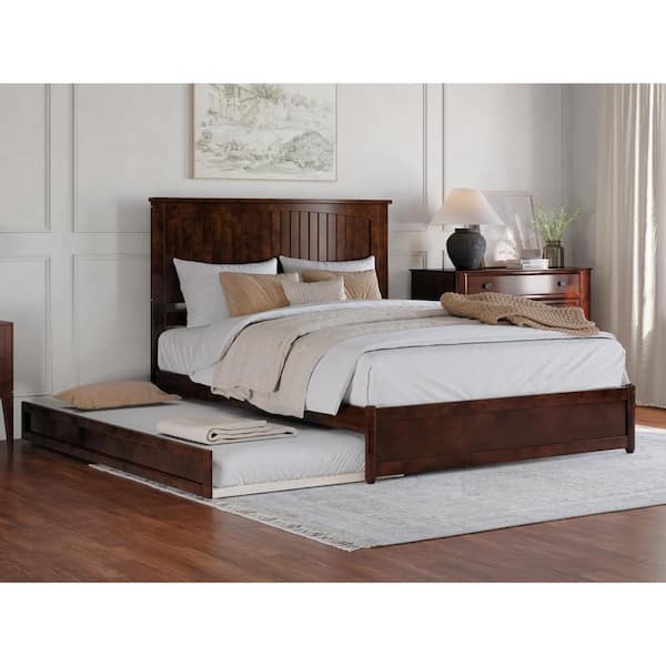 AFI Malta Walnut Brown Solid Wood Frame Queen Platform Bed with Panel ...