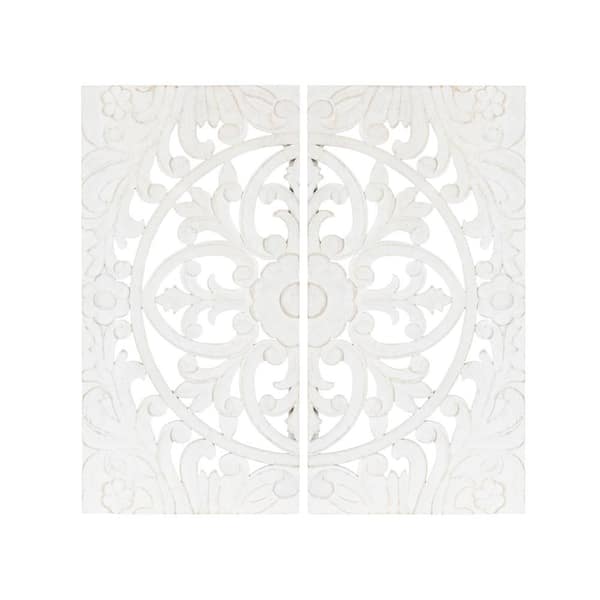 Kate and Laurel Saanvi 28 in. x 28 in. White Wood Wall Art (2 Piece Set)