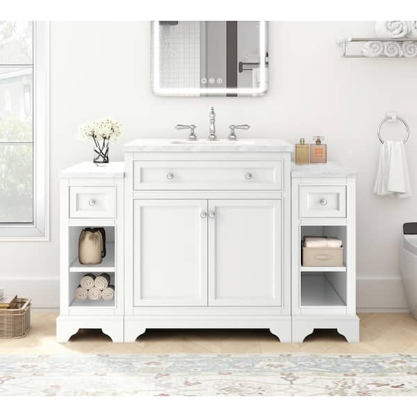 Home Decorators Collection Mornington 54 in. Single Sink White Bath Vanity with White Marble Top (Assembled)
