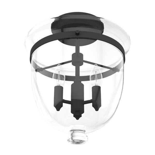 Hunter - Belltown 13 in. 3 Light Natural Iron Semi Flush Mount Bedroom Light