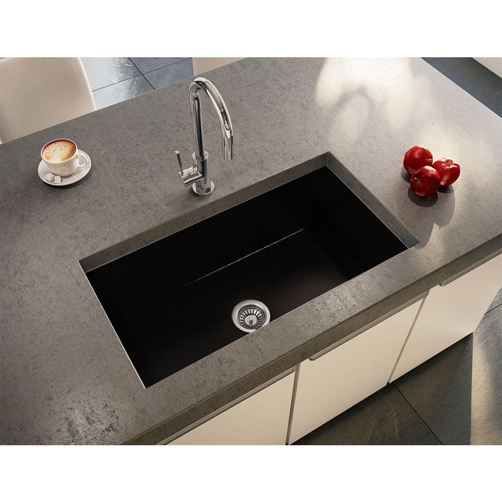 33'' Black Galaxy Matte Solid Surface Double Bowl Kitchen Sink