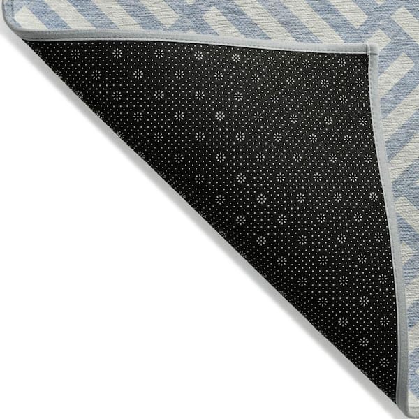 Sky Blue, Ivory 9 ft. x 12 ft. Woven Geometric Polyester Rectangle Indoor/Outdoor Area Rug