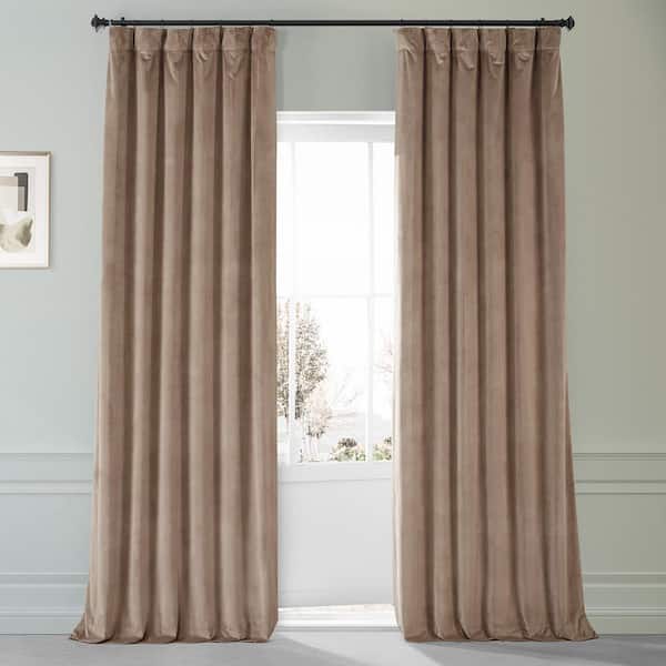 Signature Pashmina Taupe Beige Plush Velvet Hotel Blackout Rod Pocket Curtain - 50 in. W x 84 in. L (1 Panel)
