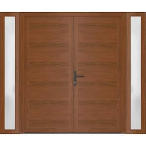 14+72+ 14 in. x 80 in. Right-hand/Inswing Frosted Glass Walnut Steel Prehung Front Door with Hardware