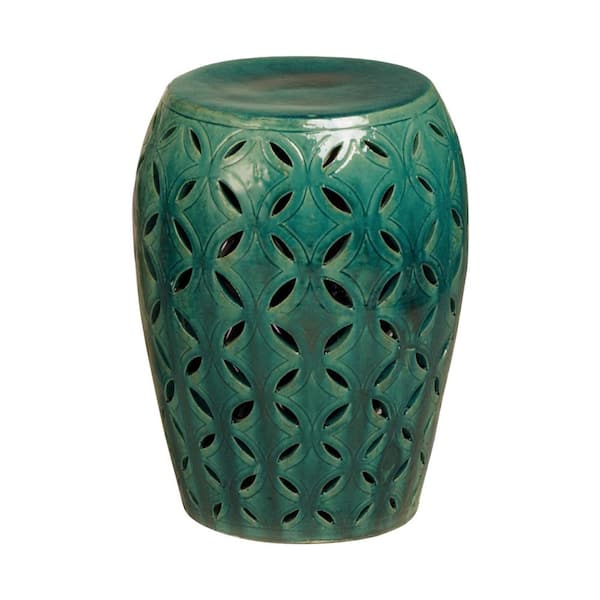 Lattice 21 in. H Green Round Ceramic Garden Stool