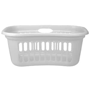Curved Hip Holding Large Capacity White Lightweight Plastic Laundry Basket with Easy Grab Handles