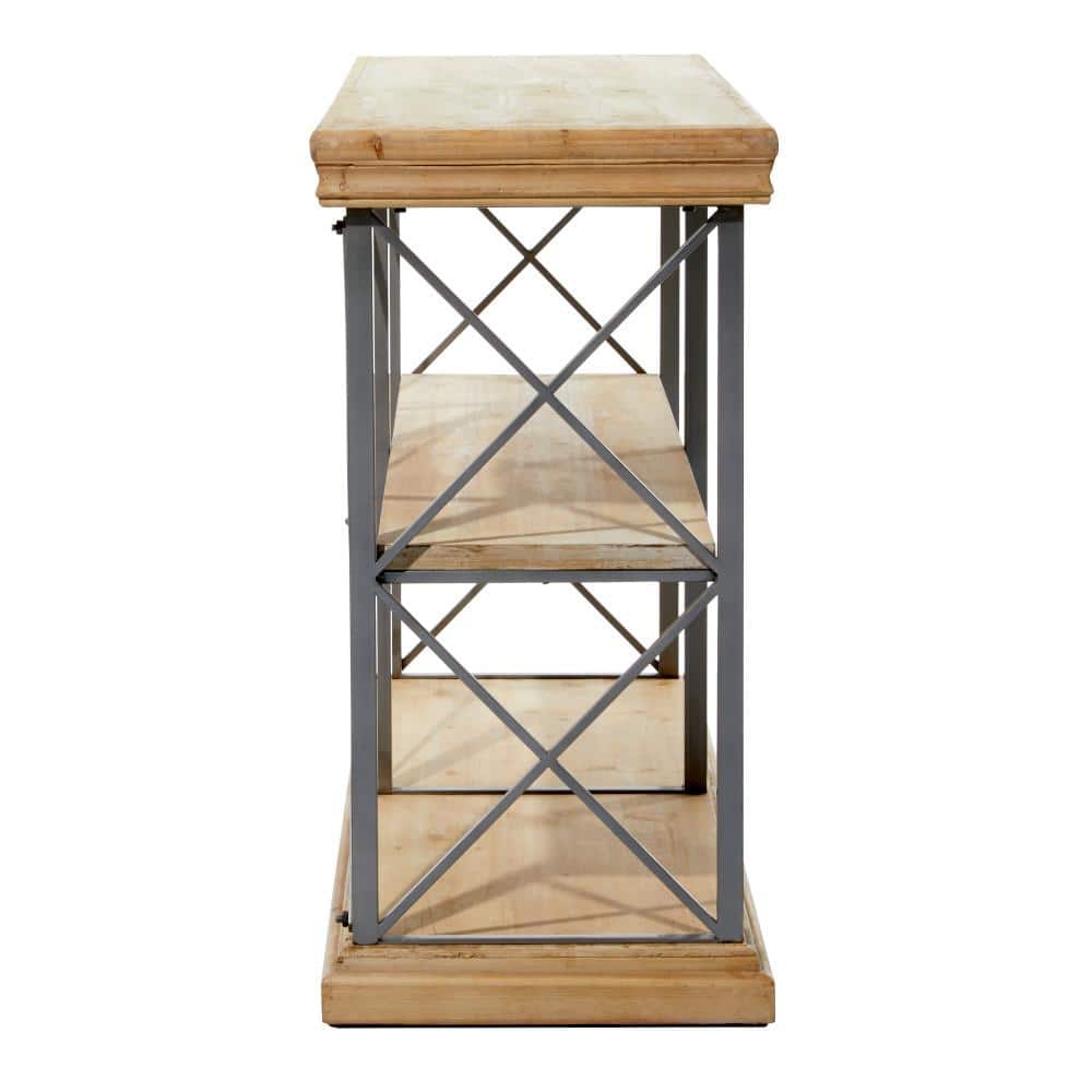 48" Brown Fir Wood and Iron 3-Tier Shelving Unit